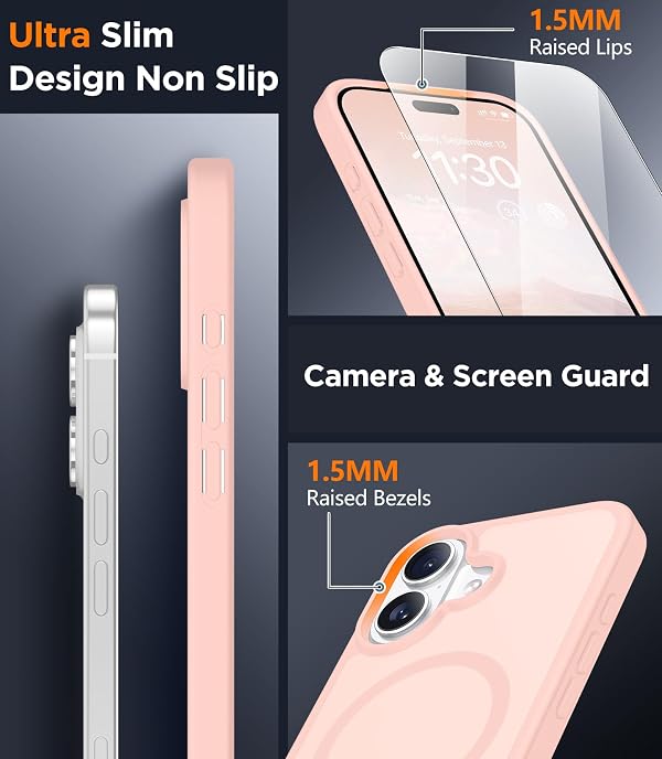 SPIDERCASE for iPhone 17 Case, Magnetic Translucent Matte Case with 2PCS Tempered Glass Screen Protector Slim Phone Case for iPhone 17 6.3'', Pink by SPIDERCASE - Image 4