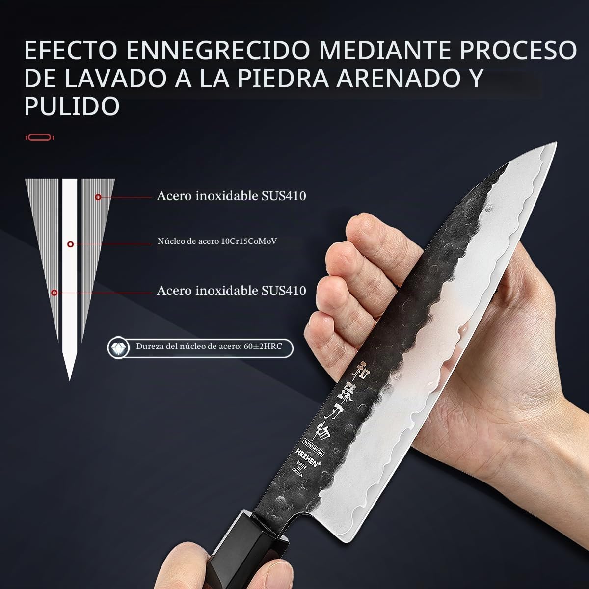 HEZHEN Juegos de Cuchillos de Cocina, Set Cuchillo de Cocina Profesional,Cuchillos de Cocinero Set, Mango Octogonal de Madera Roja