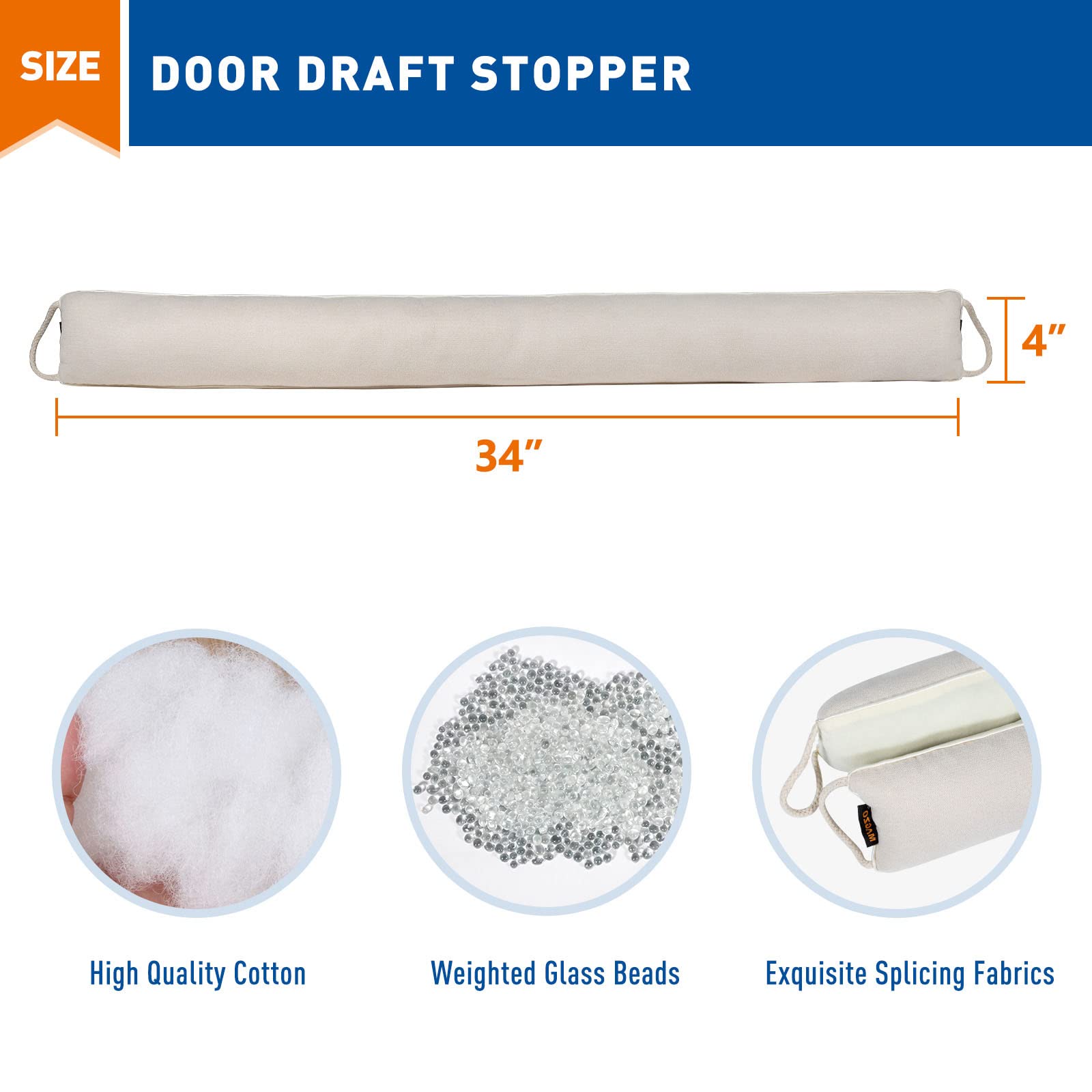 MAGZO Door Draft Stopper 32 InchBeige, Sound Proof Door Snake Draft Insulation