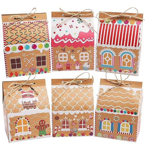 SULOLI 24 Pcs Christmas Kraft Paper Gift Boxes Xmas Candy House Style Goodies Treat Bags for Christmas Party Favor