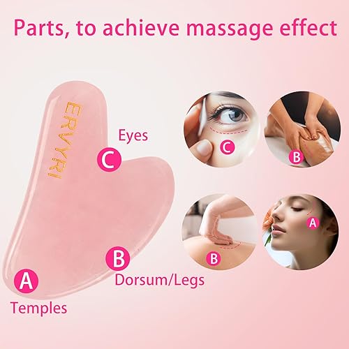 Miniatura 5 de Juego de rodillo de jade y Gua Sha, rodillo facial de cuarzo rosa, herramientas faciales Gua Sha, masajeador facial para mujeres, alivia el estrés,