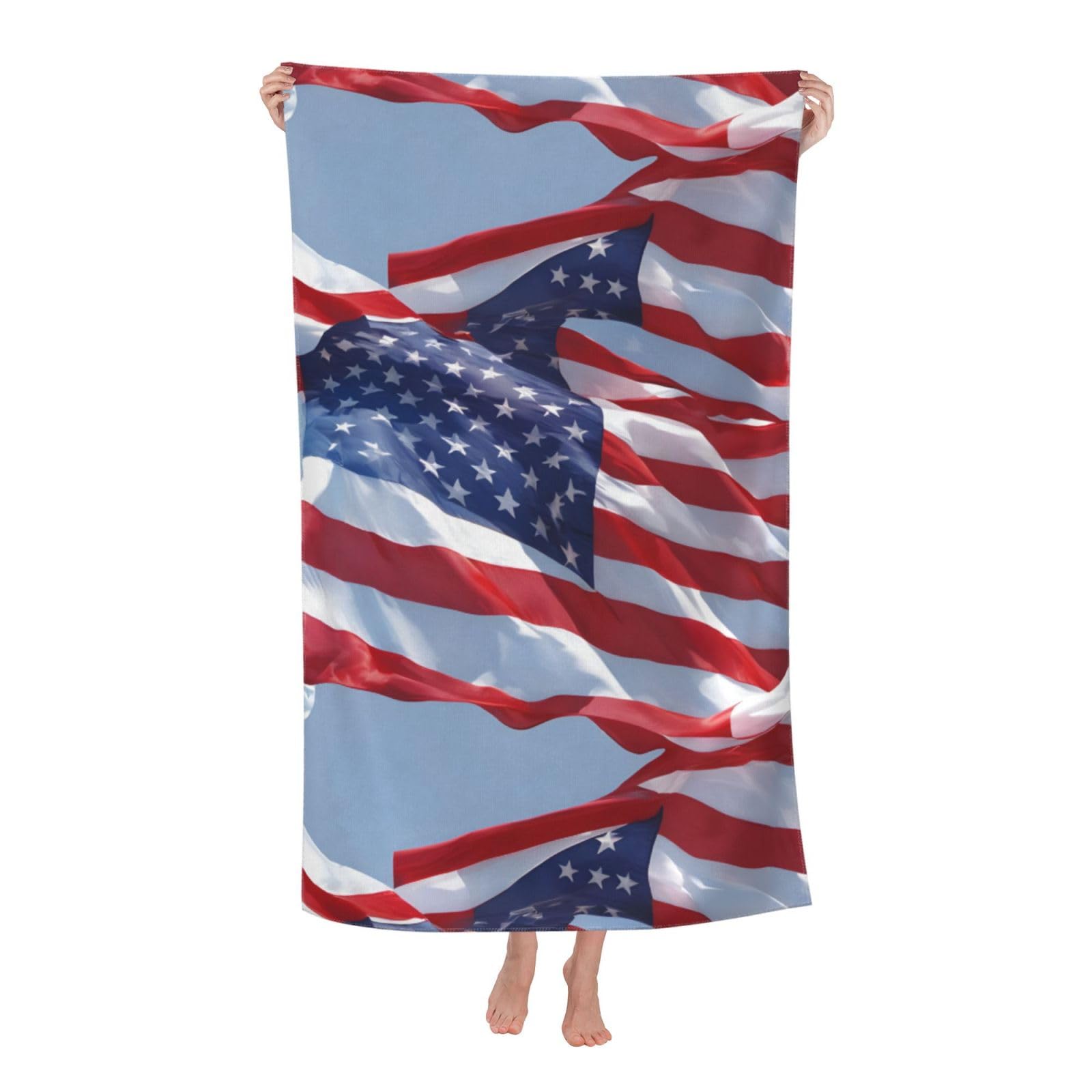 Pojknbv White American Flag Patriotic Print Oversized Adult Beach Towel Quick-Dry Comfortable Lightweight Travel Pool Camping
