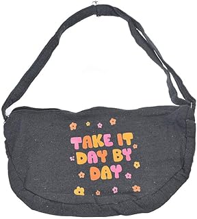 OX شنطة خصر من القماش بتصميم عصري مطبوع عليها عبارات هزلية مع سوستة للنساء، لون رمادي - W-69