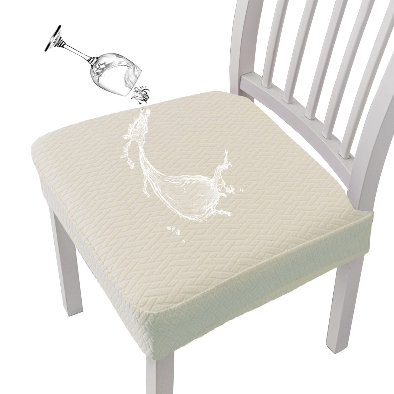 Stretch Treillis Jacquard Housses de Siège de Chaise Imperméables pour Salle à Manger 1/2/4/6 PCS Chaises Couvre Chaises De Salle À Manger(Beige,6 Pcs)
