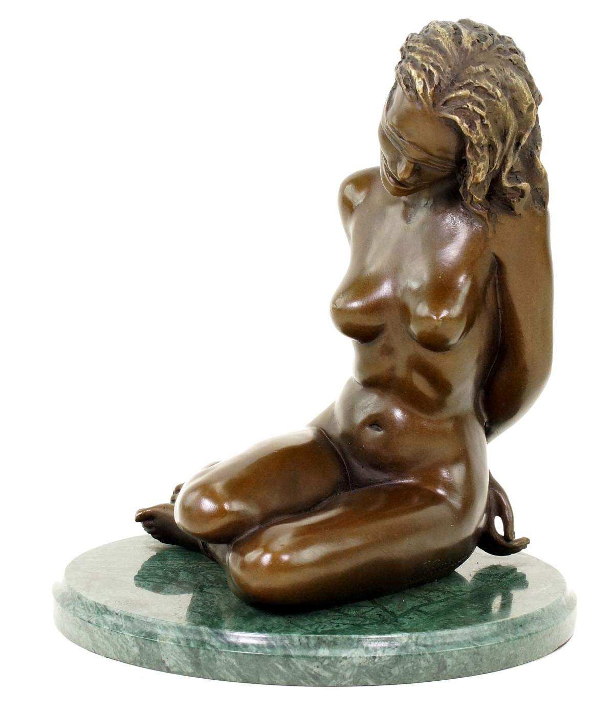 Bondage Girl AVA Skulptur - Erotische Bronzefigur auf grünem Marmorsockel - Sexy Deko Frauenfigur - Erotik Akt BDSM - Höhe: 22 cm - Breite: 16 cm - Moderne Kunst Statue - 100% Bronze