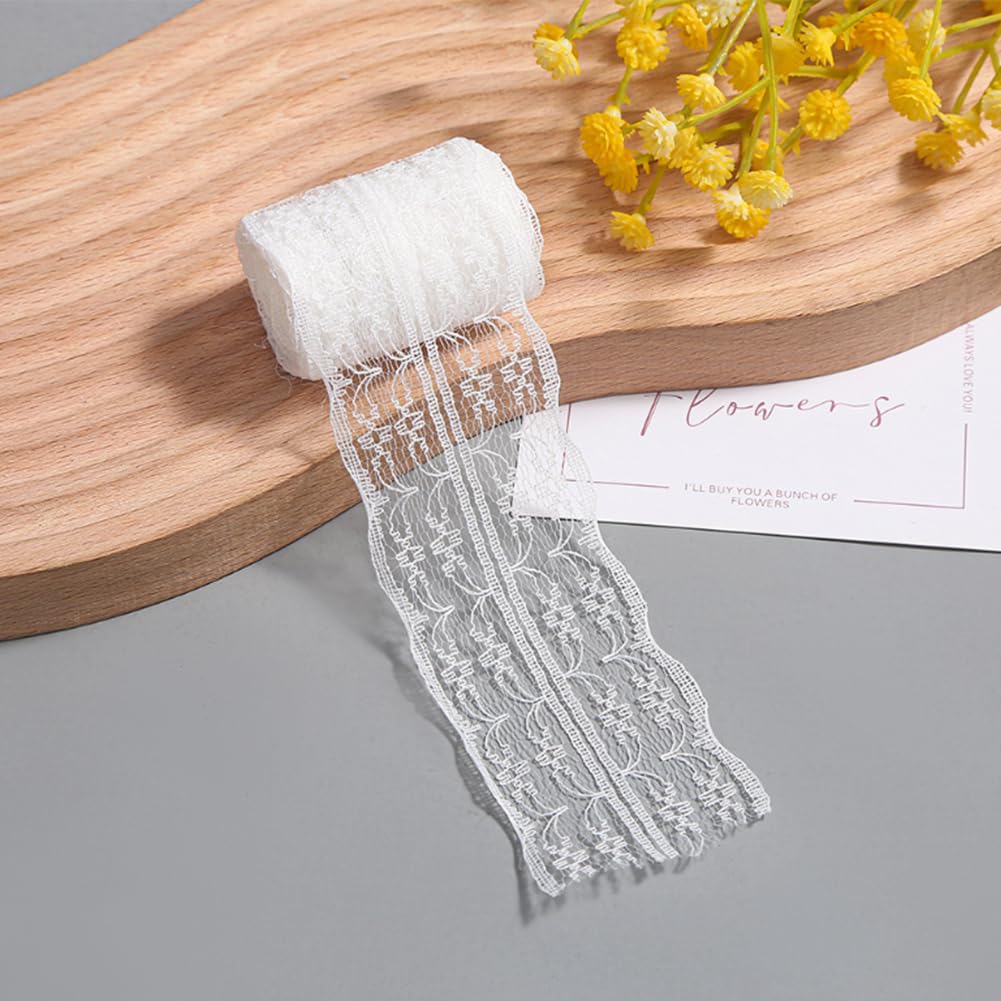 10m Rotolo di Nastro di Pizzo, 4,5 cm di Larghezza Nastro di Pizzo Trim per Cucire Fai Da Te Rendendo Nozze Matrimonio Compleanno Decorazioni(Bianco)