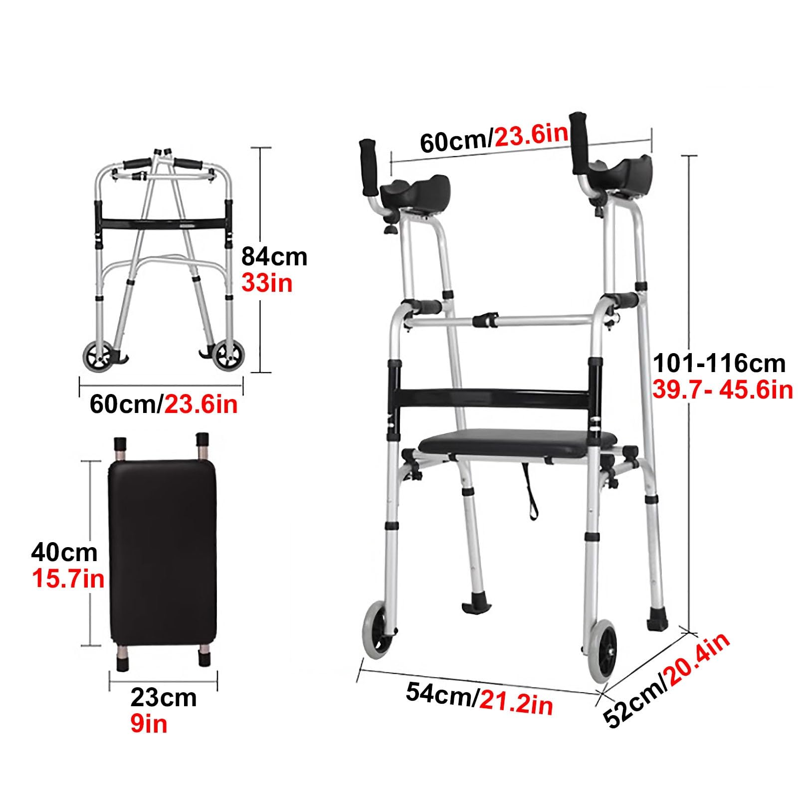 Andador Plegable 2 En 1, Andador Ligero For Personas Mayores Con Asiento Y Pasamanos Extraíbles,Plegable, Adecuado For Entrenamiento De Rehabilitación Y Uso De Personas Mayores