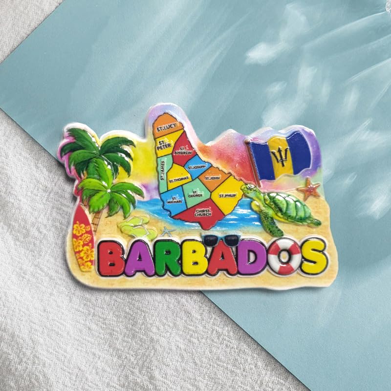 Imán decorativo 3D pintado a mano con mapa de Barbados miniatura 5