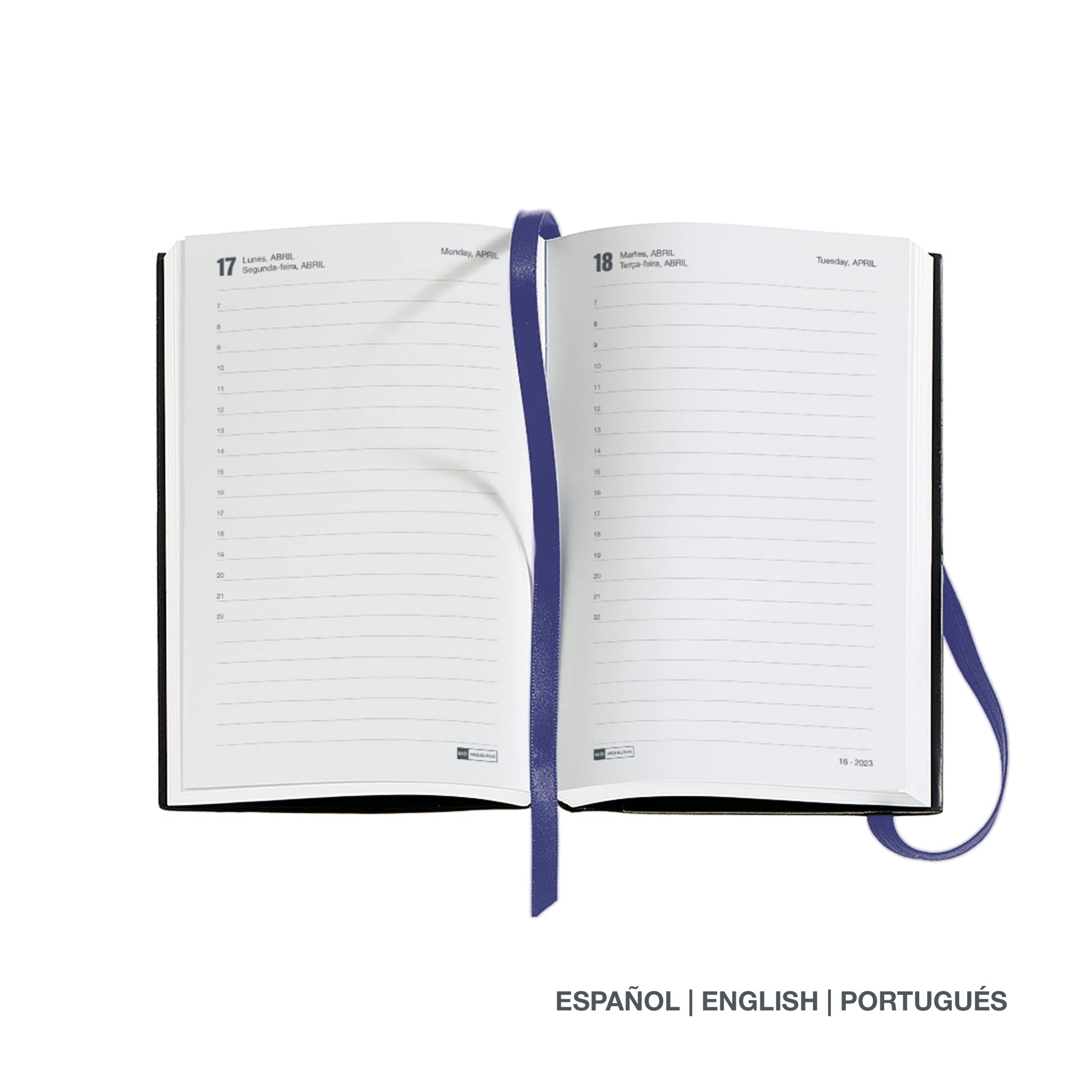 Miquelrius, 2023 Year Planner, Day Page, Passport Size 90 x 140 mm, Stitched Leather Hard Cover, Elastic Rubber, Spanish - Image 2