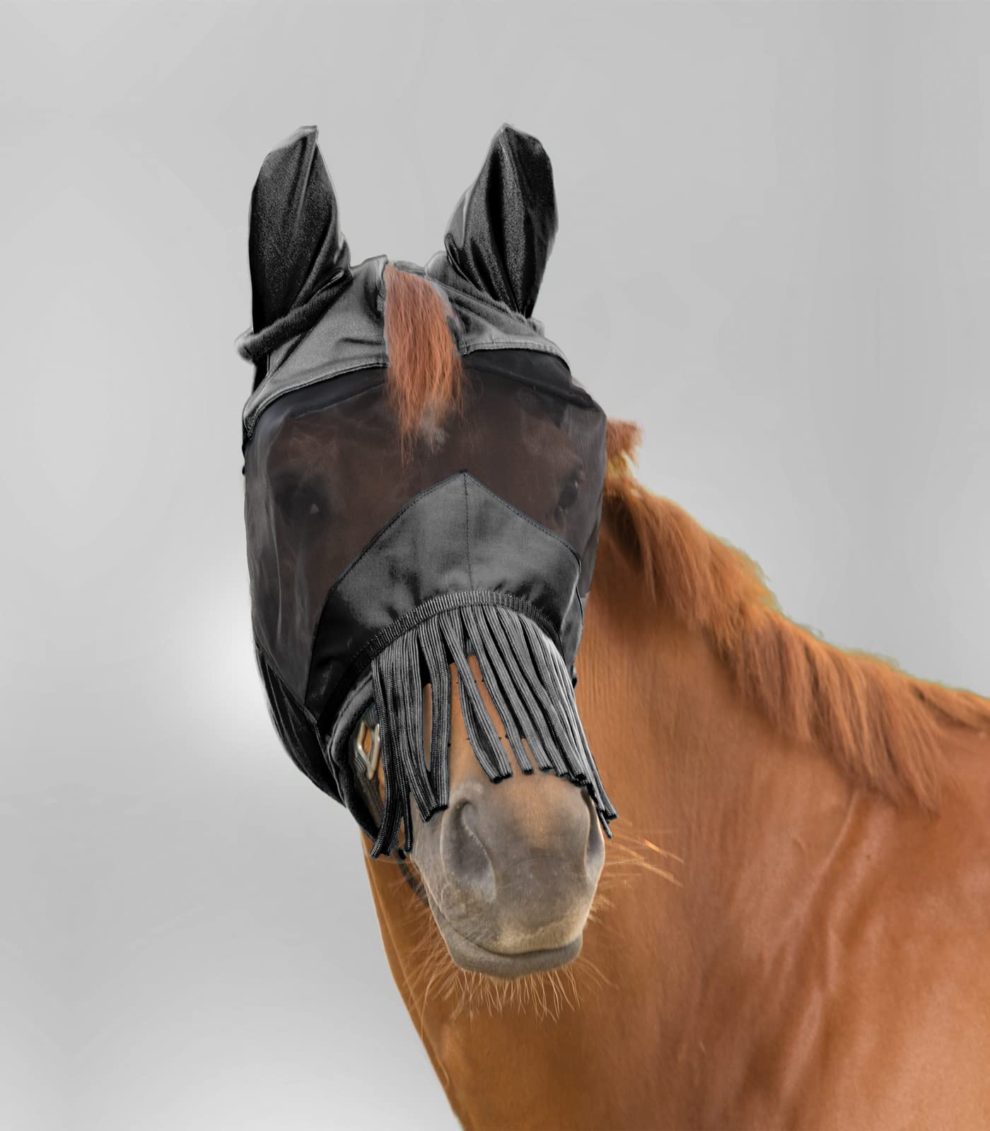 Masque anti-mouches cheval X-Full anti-UV avec franges nasales amovibles