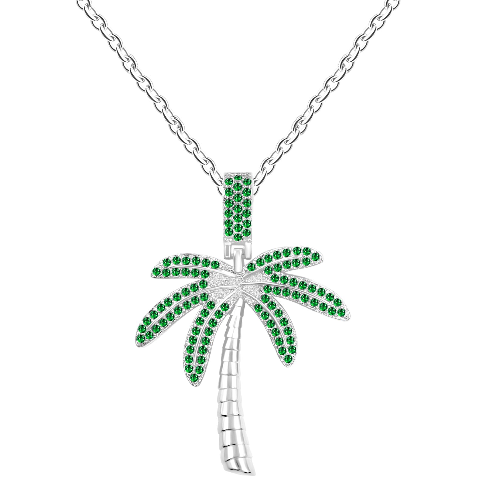 Uloveido Palm Tree Necklace - Inlayed with Green Cubic Zirconia - Elegant Tropical Pendant Necklaces for Women Beach Jewelry Gift