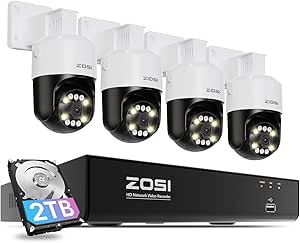 ZOSI 4K 8CH PoE Security Camera System(16CH Expandable), AI Face Person Vehicle Detect, 4 x 8MP 4K Outdoor Auto Tracking PT PoE Camera with Floodlights and 2-Way Audio, 8 Channel 8MP NVR with 2TB HDD asin的图片