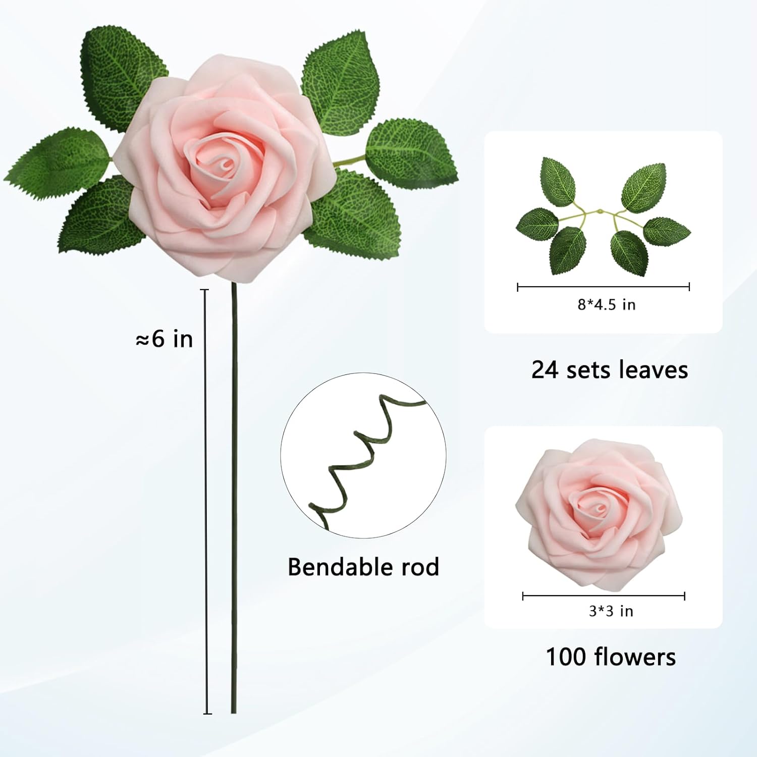 JOYLEX Artificial Flowers Realistic Roses, 100pcs Real Looking Fake Roses with Stem for DIY Wedding Bouquets Centerpieces Bridal Shower Party Home Romantic Decorations (Light Pink) - Image 3