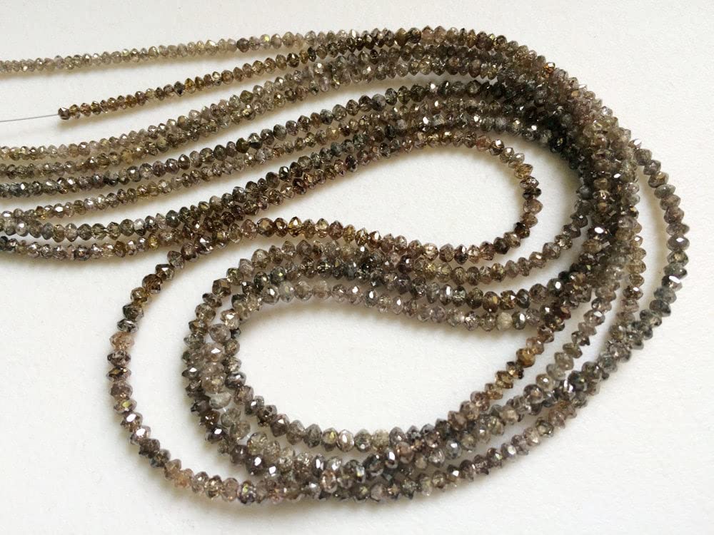 1,5-2,5 mm brązowe musujące koraliki z fasetowanych diamentów, brązowe koraliki z fasetowanymi diamentami Rondelle, brązowe koraliki do biżuterii (opcje od 4 cali do 16 cali), 1,5 MM - 2,5 MM