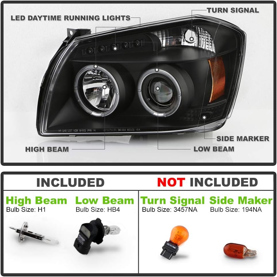 AKKON - For Dodge Magnum Black Bezel Dual LED Projector Headlights Driver/Passenger Replacement Lamps