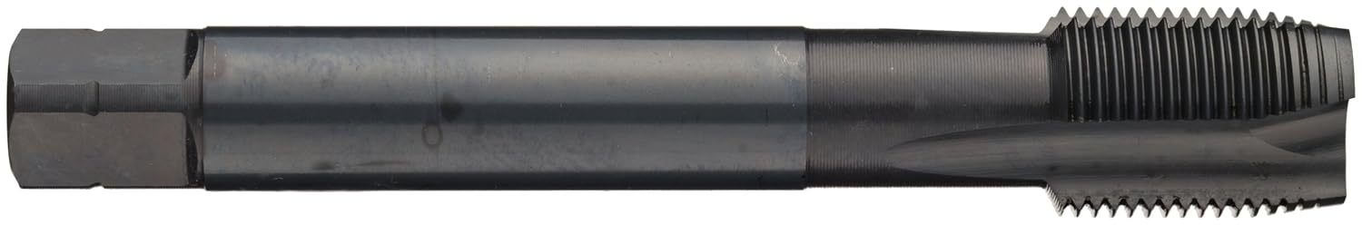 Dormer E041 Powdered Metal Pipe Tap, Straight Flute, BSP, Black Oxide Finish, Round Shank with Square End, Plug Chamfer, 3/8"-19 Thread Size