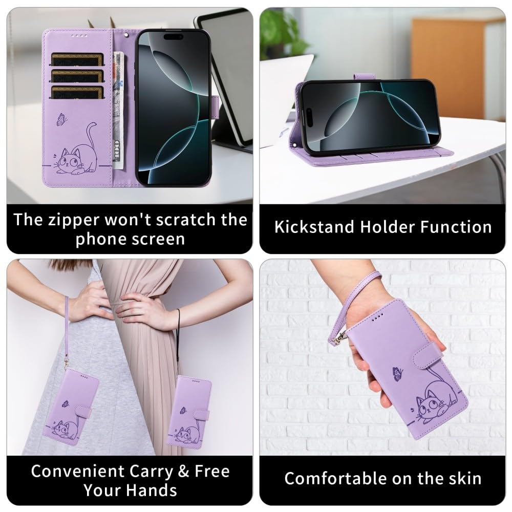 Generic Étui compatible avec Sony Xperia 5 V (Couleur : Rouge) Motif Chat Papillon Portefeuille en cuir Étui à rabat