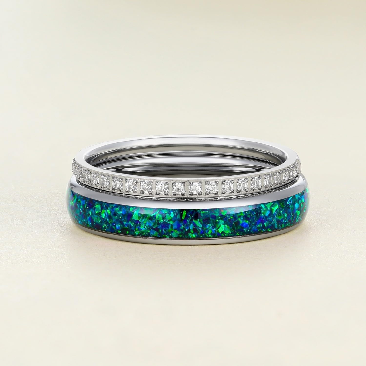 Two-in-one 4mm Tungsten Matching Bands With Various Inlays Wedding Engagement Promise Matching Ring Set for Women