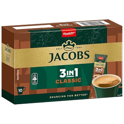 Jacobs 3in1 Classic, Instant Kaffee Sticks, löslicher Bohnenkaffee mit Creamer und Zucker, 12 x 10 Sticks, 120 Getränke