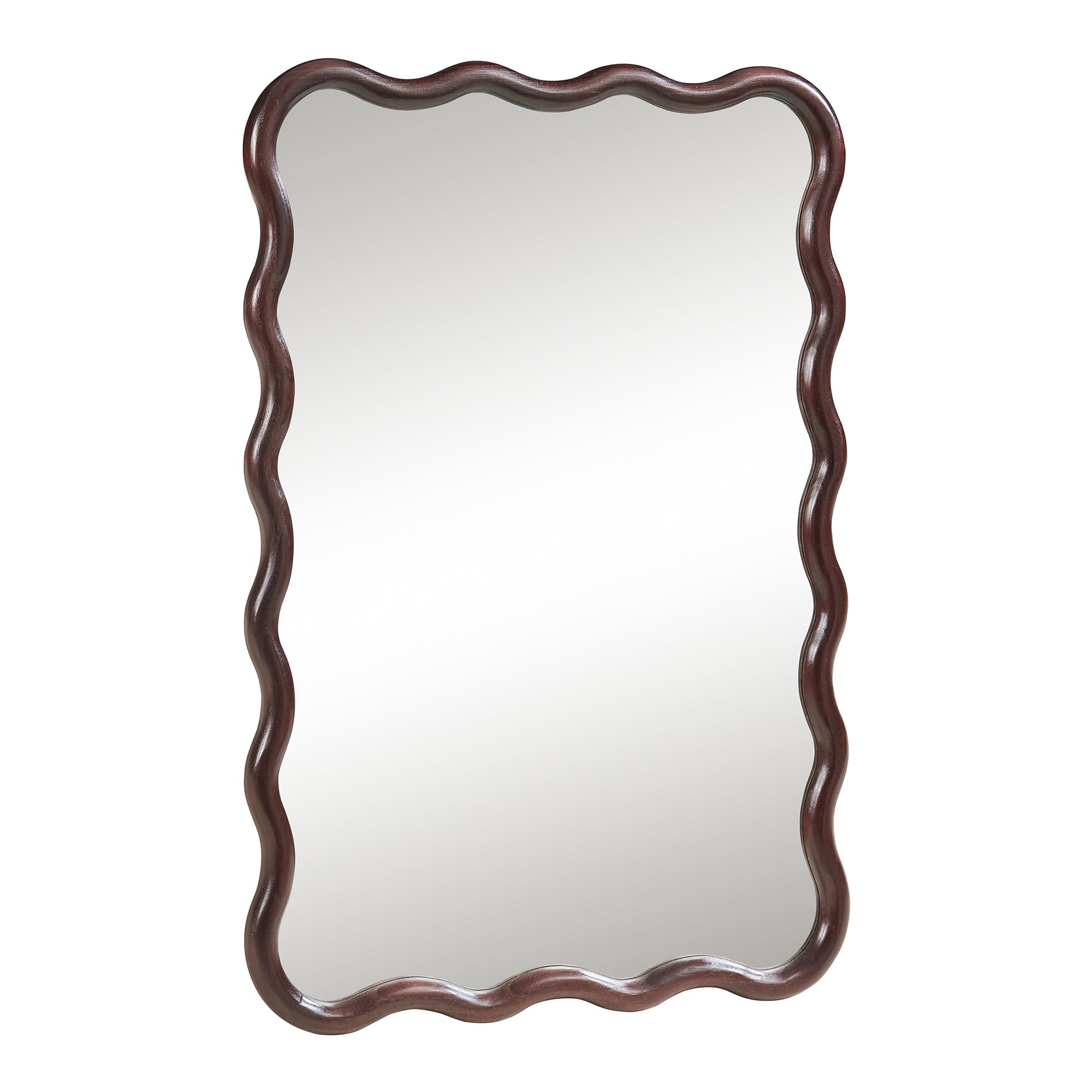 [en.casa] Espejo de Pared Porloskid Espejo Mural con Marco de Madera para Pasillo Salón Dormitorio Decoración Diseño Único Ondulado 90 x 60 cm - Marrón Oscuro