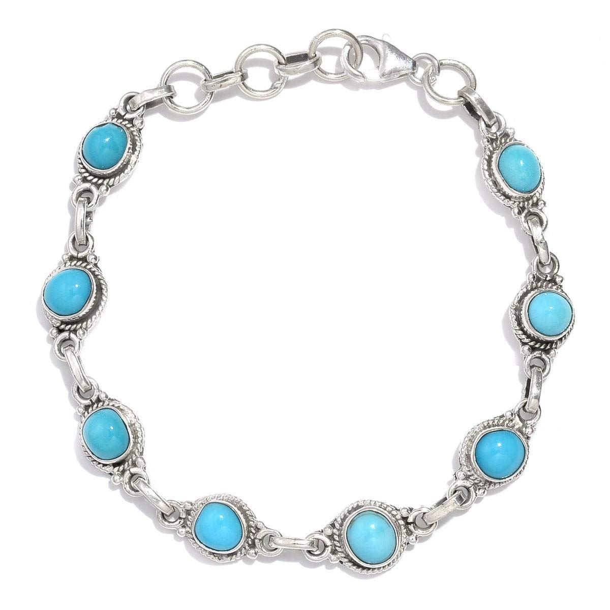 Pulseras de plata para mujer,Sterling 925 Silver Solid Bracelet Natural Turquoise Gemstone Bracelet Opaque With Cabochon Stone Boho Bracelet Handmade Christmas Gift !