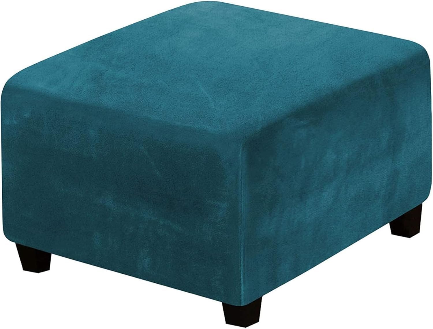 Yekuhe Velvet Ottoman Cover Square Stretch Extra Large Footstool Cover, Dustproof Removable Washable Universal Pouffe Cover With Elastic Bottom Anti-Slip(Deep Aqua,90x90cm/36x36in) — image 1