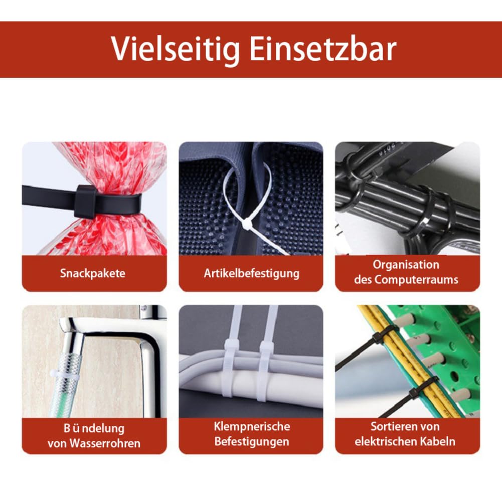 Kabelbinder 100 Stück 0.9*40cm Weiß Selbsthemmend Kabelbinder Große Nylon Selbstsichernder Multifunktionaler Cable Zip Ties Kabel KlettbandCable straps für Kabelmanagement Gartenarbeit Wohnen