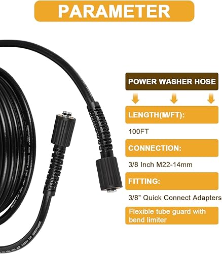 Vista 61 de OCPTY Manguera de lavado a presión de agua caliente 3/8" x 50ft 6000psi 2-Braid R2 Negro