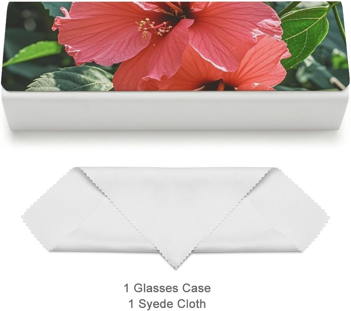 Red Hibiscus Glasses Case Eyeglasses Case with Cleaning Cloth Premium Leather Spectacle Cases - Thoughtful Gift for Friends & Loved Ones image 3