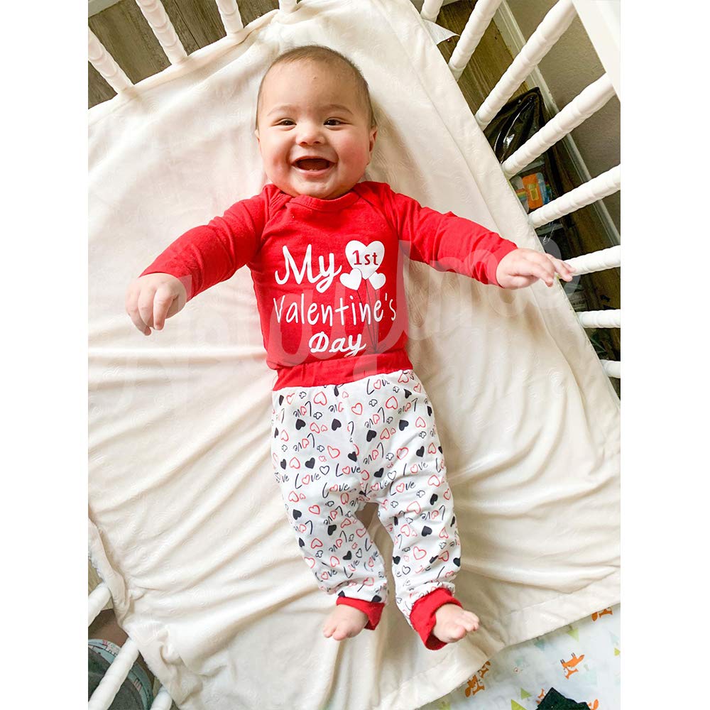 Aslaylme Baby Boys Girls Valentine's Day Outfit My 1st Valentine's Day Bodysuit (Red,12-18 Months)