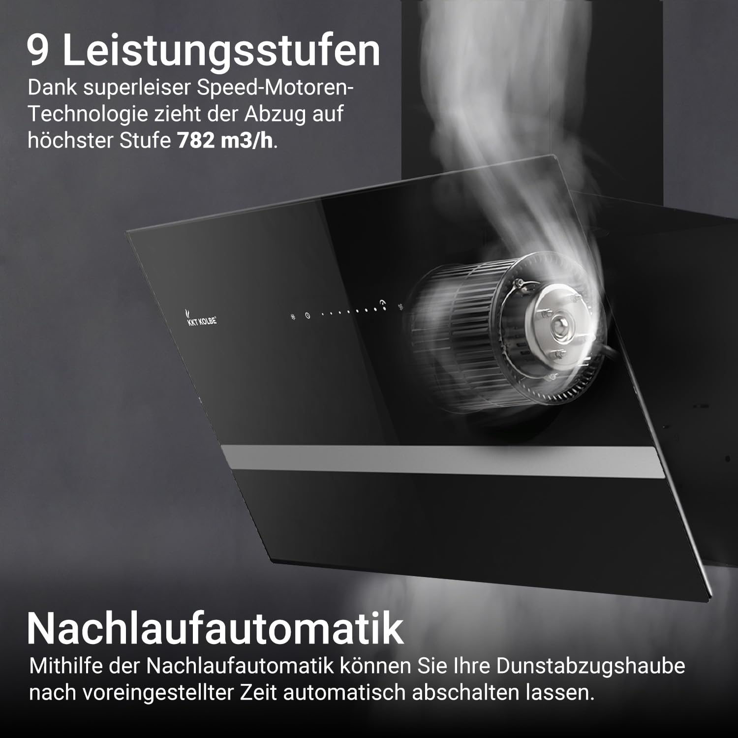 KKT KOLBE Dunstabzugshaube 90 cm 782 cbm/h Umluft Abluft Kopffrei Wandhaube Schwarz Glas Smart WiFi WLAN RGBW-LED EASY9005SM