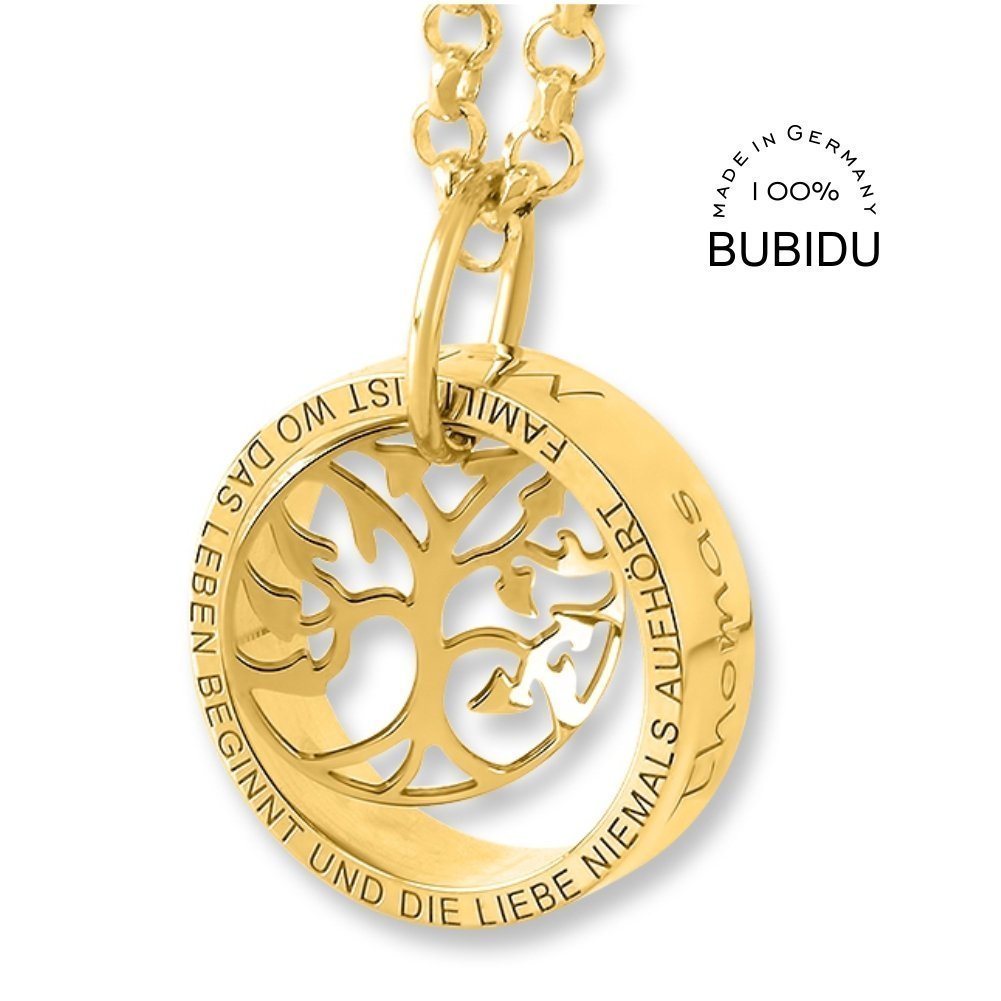 Kette mit Gravur Namenskette Kette mit Namen Familienkette vergoldet Lebensbaum Familienkreis Schmuck für Mutter Geschenk Oma | HANDMADE IN GERMANY