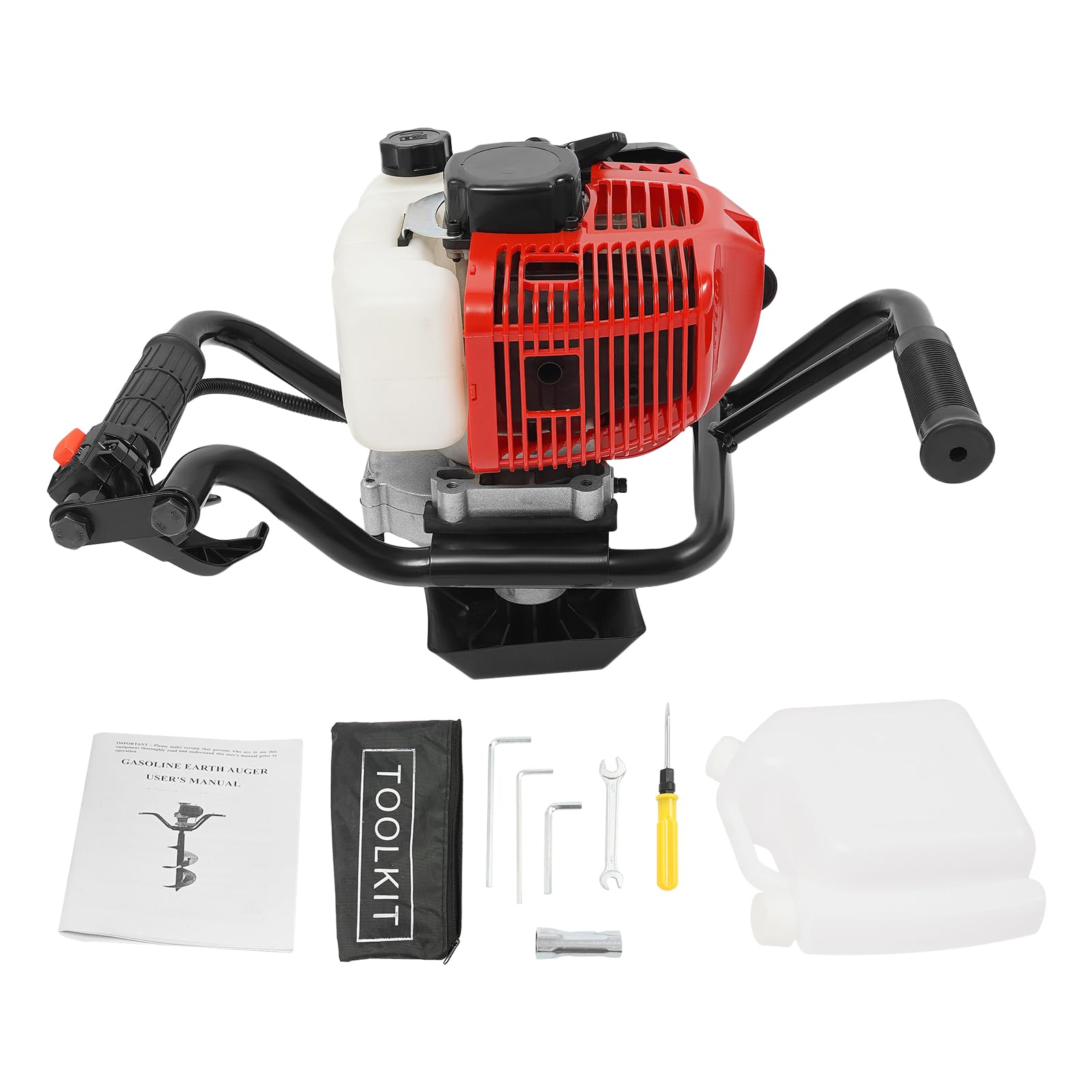 52CC 2-Stroke Gas Powered Earth Auger Post Hole Digger, 2HP Hole Digging Machine Auger Spiral Drill Bit Borer Fence Ground Drill for Garden & Lawn