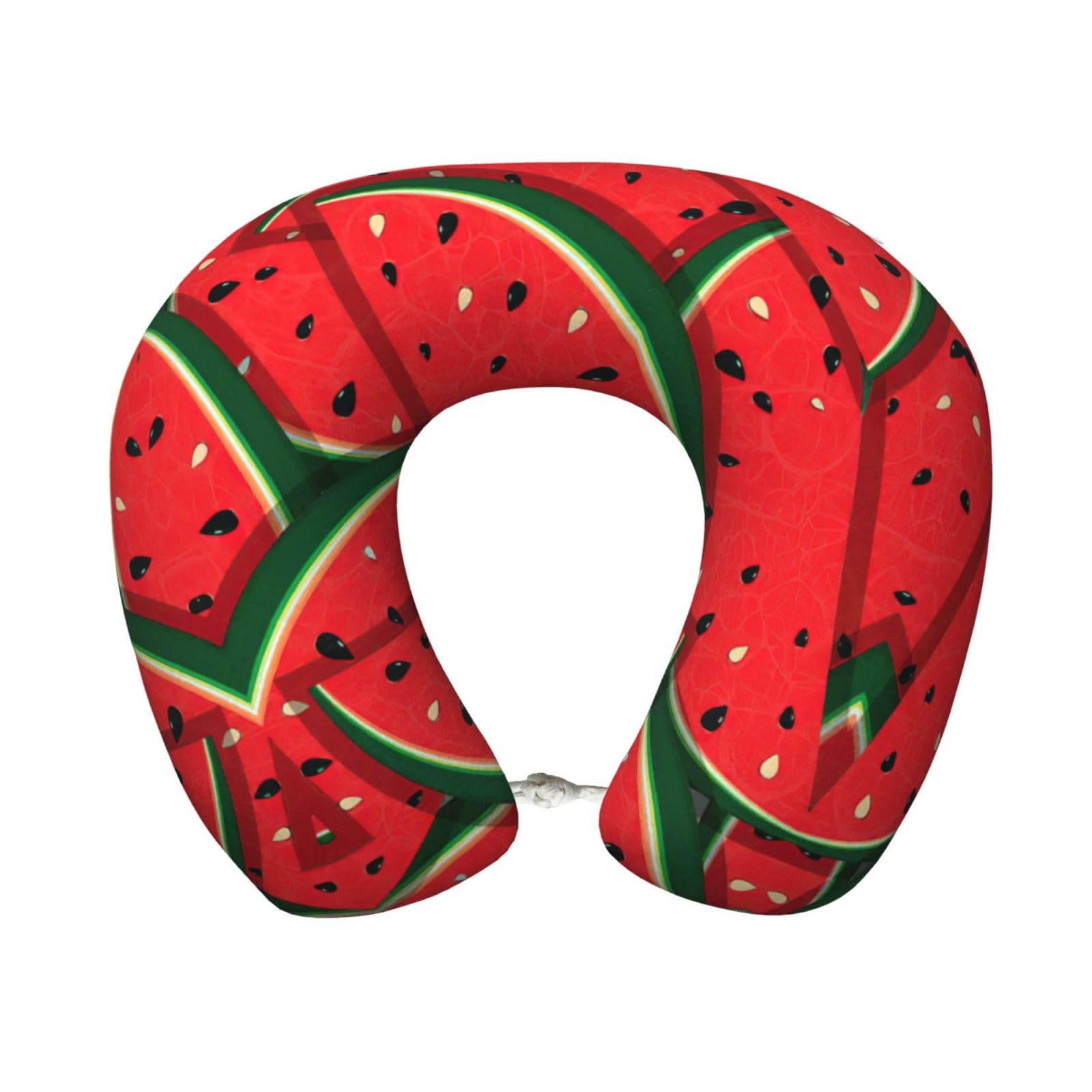 ASFgda U-Shape Memory Foam Red Watermelon Print Travel Pillow,Neck Support,Washable Cover For Airplane Car Home Office