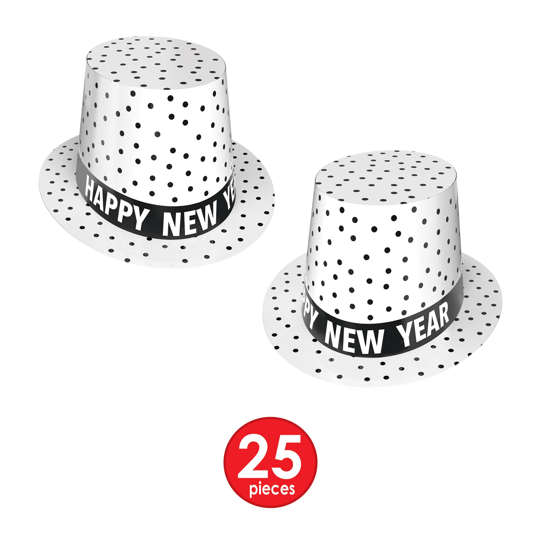 Beistle 80372-50 - Surtido de esmoquin para Nochevieja para 50 personas, suministros de fiesta, sombreros, tiaras, cuernos, cuentas, papel de plástico, negro/blanco