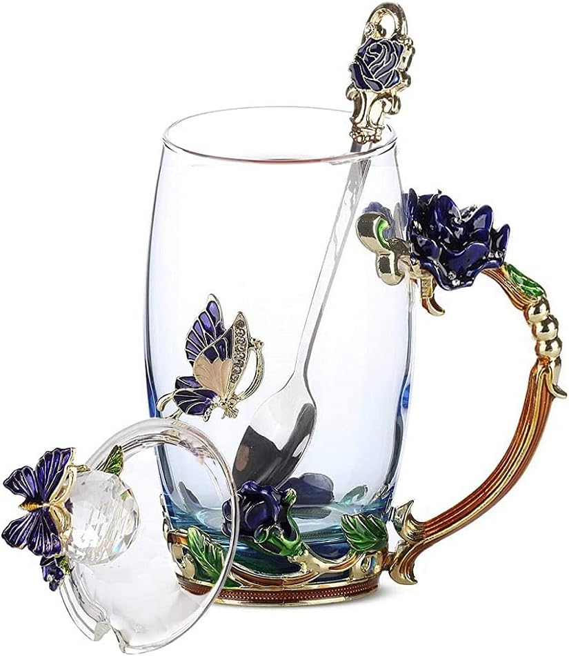 Buy Fixinus Tea Cups with Lids, Glass Coffee Mugs, Fancy Tea Cups with