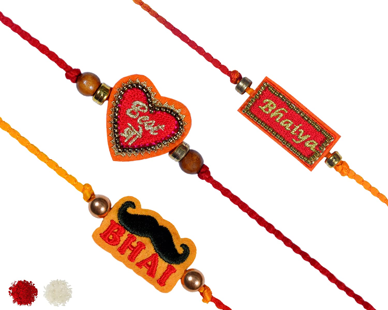 MASQ by Q-One Designer Rakhi Combo Set with Roli Chawal & Moli for Men (Pack of 3) | Embroidered Handcrafted Raksha Bandhan Bracelet for Brother (B099Q59WHK) Amazon Price History, Amazon Price Tracker