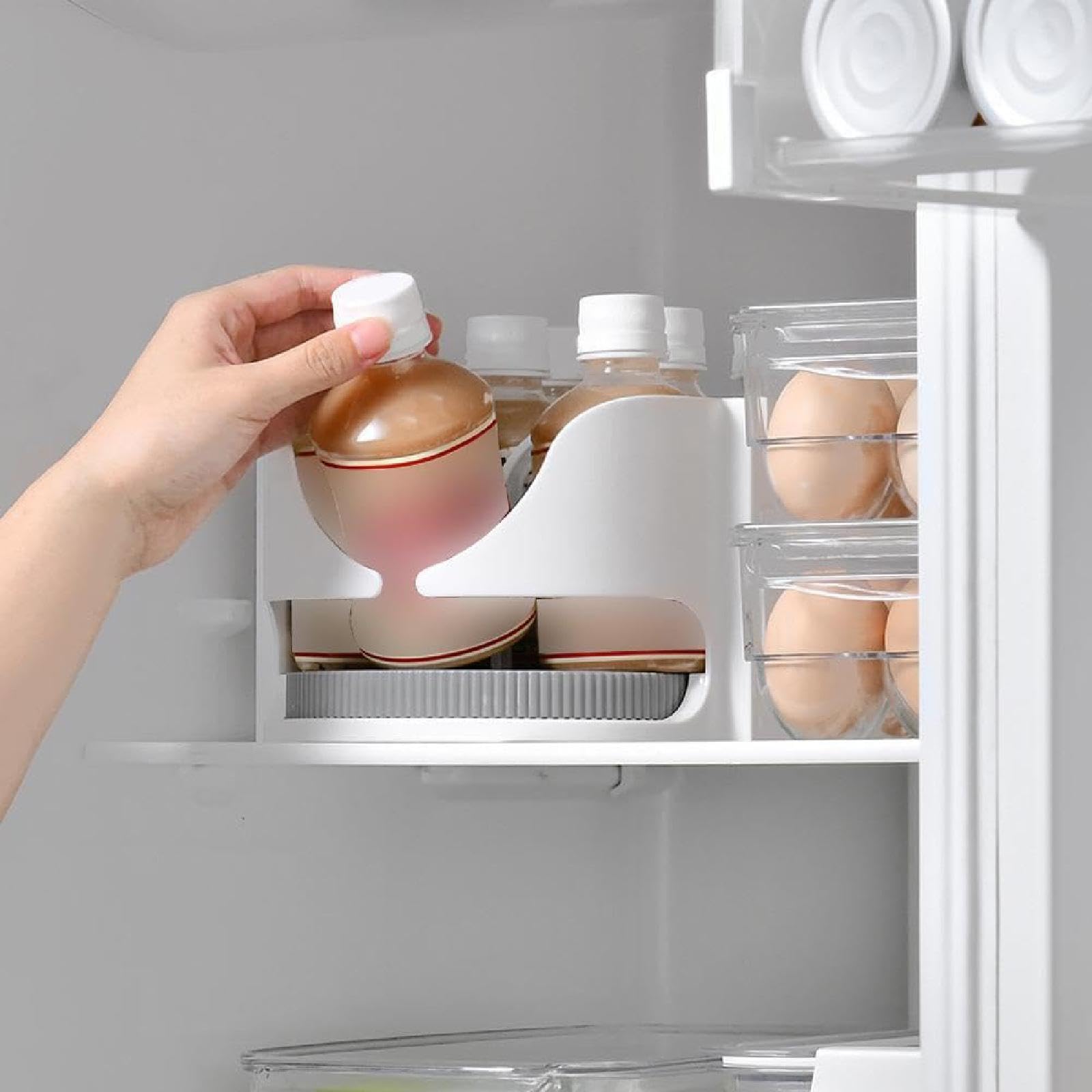 Sharplace Kühlschrank-Organizer mit Drehteller, um 360 ° drehbar, zu bedienendes Aufbewahrungsregal für Getränkedosen und Gewürze für den Tisch zu Hause, Weiß Grau