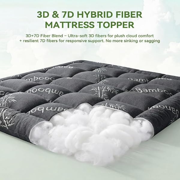 BDEUS Full Mattress Topper Viscose Derived from Bamboo, 100% Waterproof Pillow Top Mattress Pad for Back Pain Relief, Naturally Cooling for Hot Sleepers, Grey by BDEUS - Used condition - Image 3