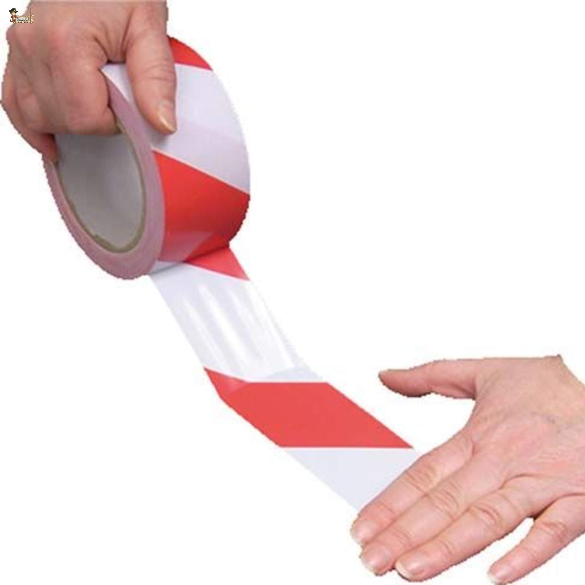 BricoLoco Cinta banda adhesiva señalización balizamiento bicolor rojo blanco. Ancho 50 mm. Rollo 33 mts. Marcaje, delimitación o advertencia en suelo, pavimento, pared, techo. (10)
