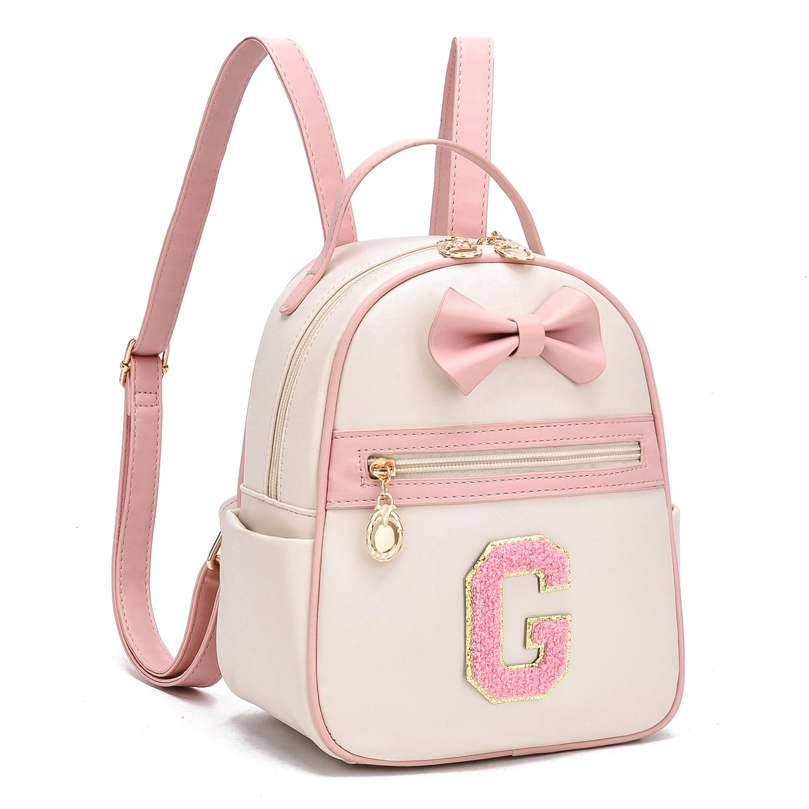 I IHAYNER Girls Initial Bowknot Small Leather Backpack Cute Mini Backpack Personalized Trendy Stuff Gifts for Women Pink-G