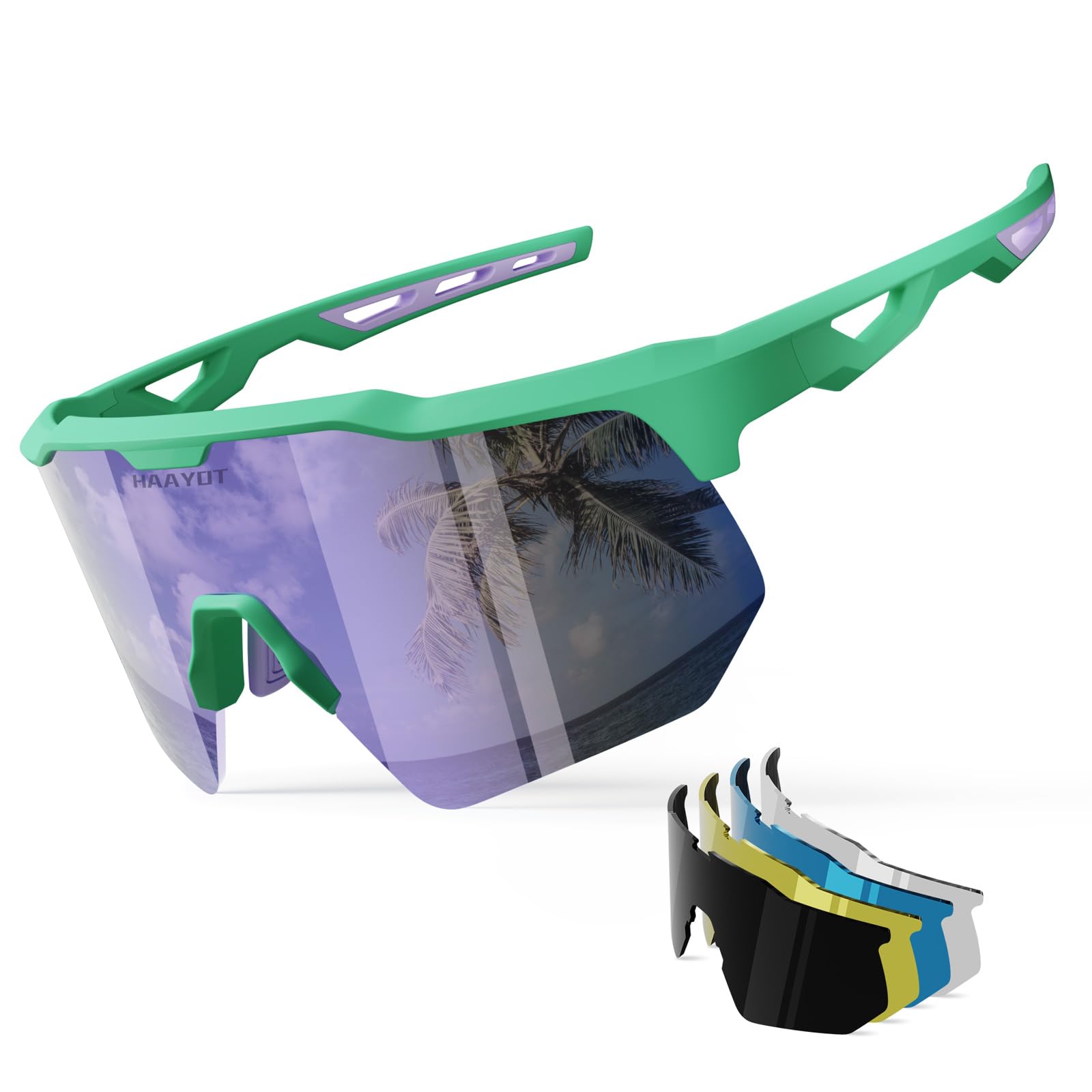 HAAYOT, occhiali da sole sportivi polarizzati per uomo e donna adolescente, baseball, ciclismo, corsa, softball, ciclismo, 5 lenti