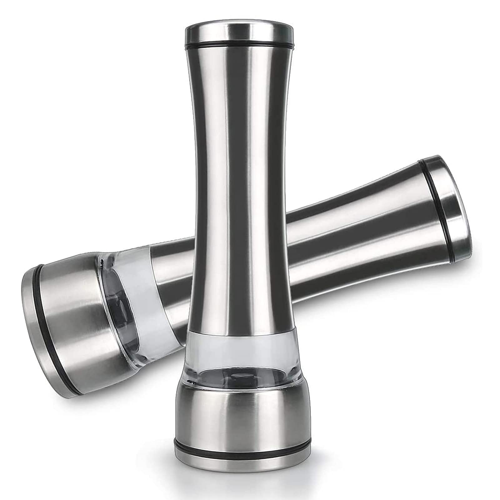 Zestaw młynków do soli i pieprzu 2 szt. regulowany mechanizm ceramiczny 304 szczotkowana stal nierdzewna akrylowa solniczka i pieprzniczka shakery do soli, pieprzu, suszonych ziół, przypraw