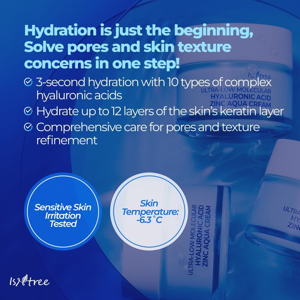 IsNtree Ultra-Low Molecular Hyaluronic Acid Zinc Aqua Cream 80ml, 2.71 fl oz | Pore Care | Cooling Effect | Hydrating Face Moisturizer 1