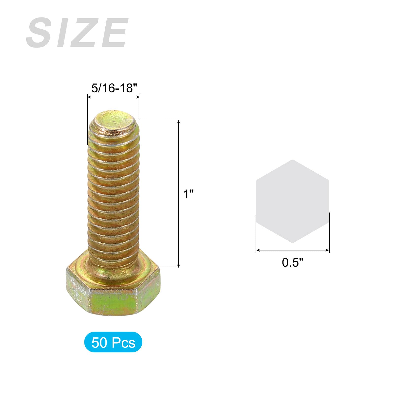 METALLIXITY Hex Bolts (5/16-18 x 1") 50Pcs, 8 Grade Carbon Steel Zinc Plated, UNC Coarse Thread, External Hex Drive - Image 2