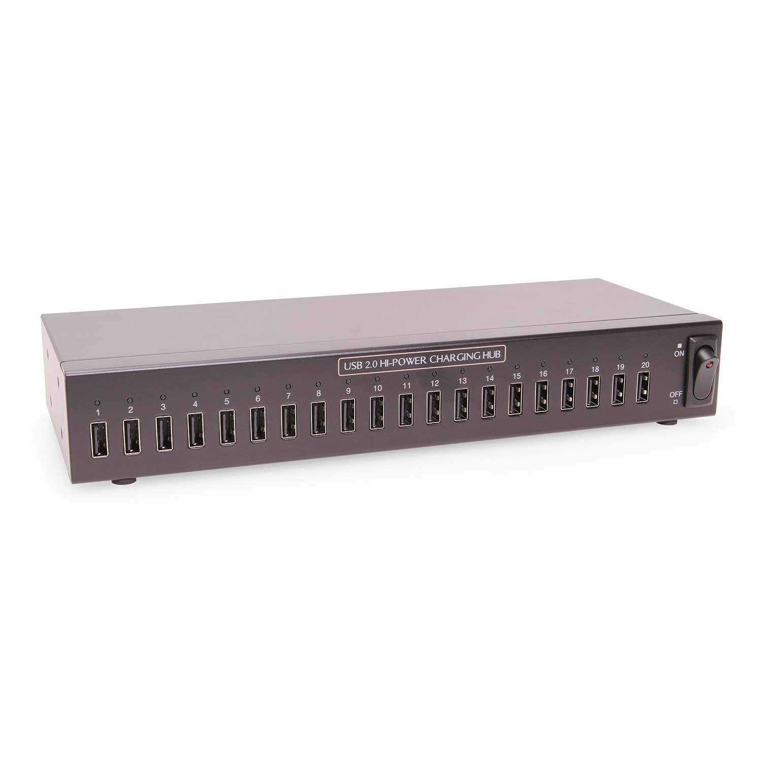 Coolgear 20 Port USB 2 0 Industrial High Power 2 4A Charging Hub w Surge Protection Port Status