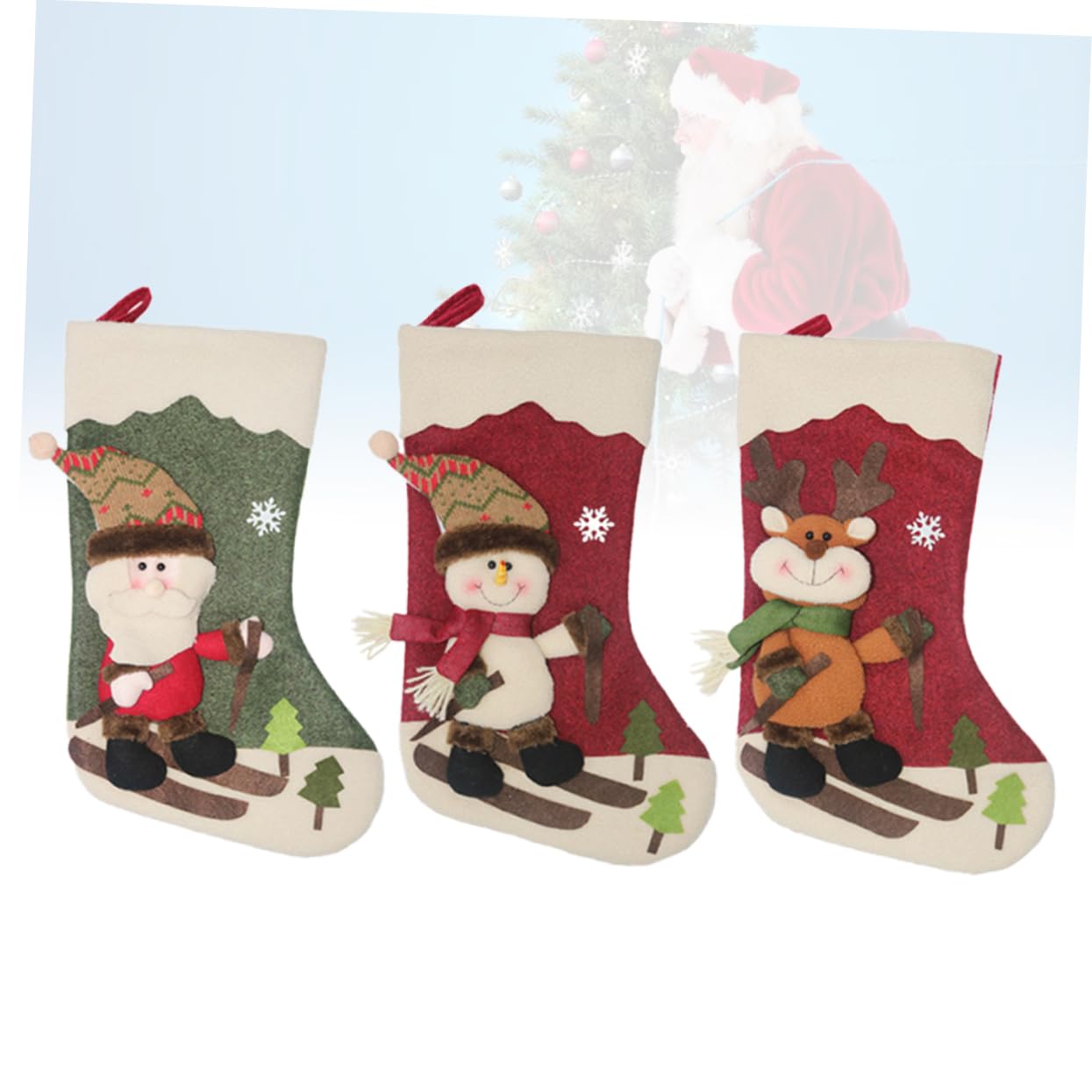3stücke Weihnachtsstrümpfe Mit Schneemann Weihnachtsmann Und Elch Motiven Süßigkeitenstrümpfe Für Geschenke Und Snacks Bemalte Geschenktüte Als Hängedekoration Für Festivals Und He