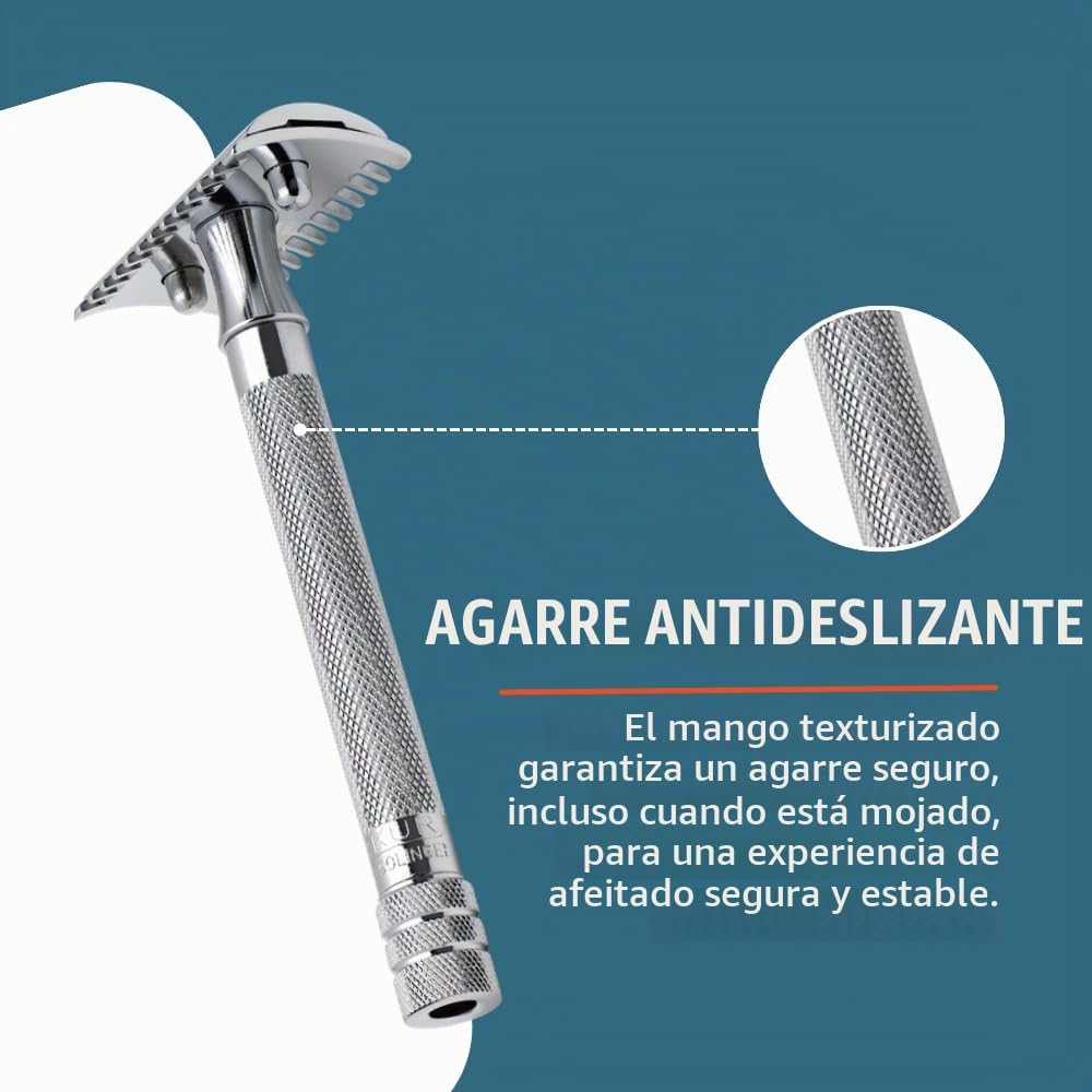 "Merkur 9025001 - Maquinilla de afeitar con peine (mango largo), diseño cromado"