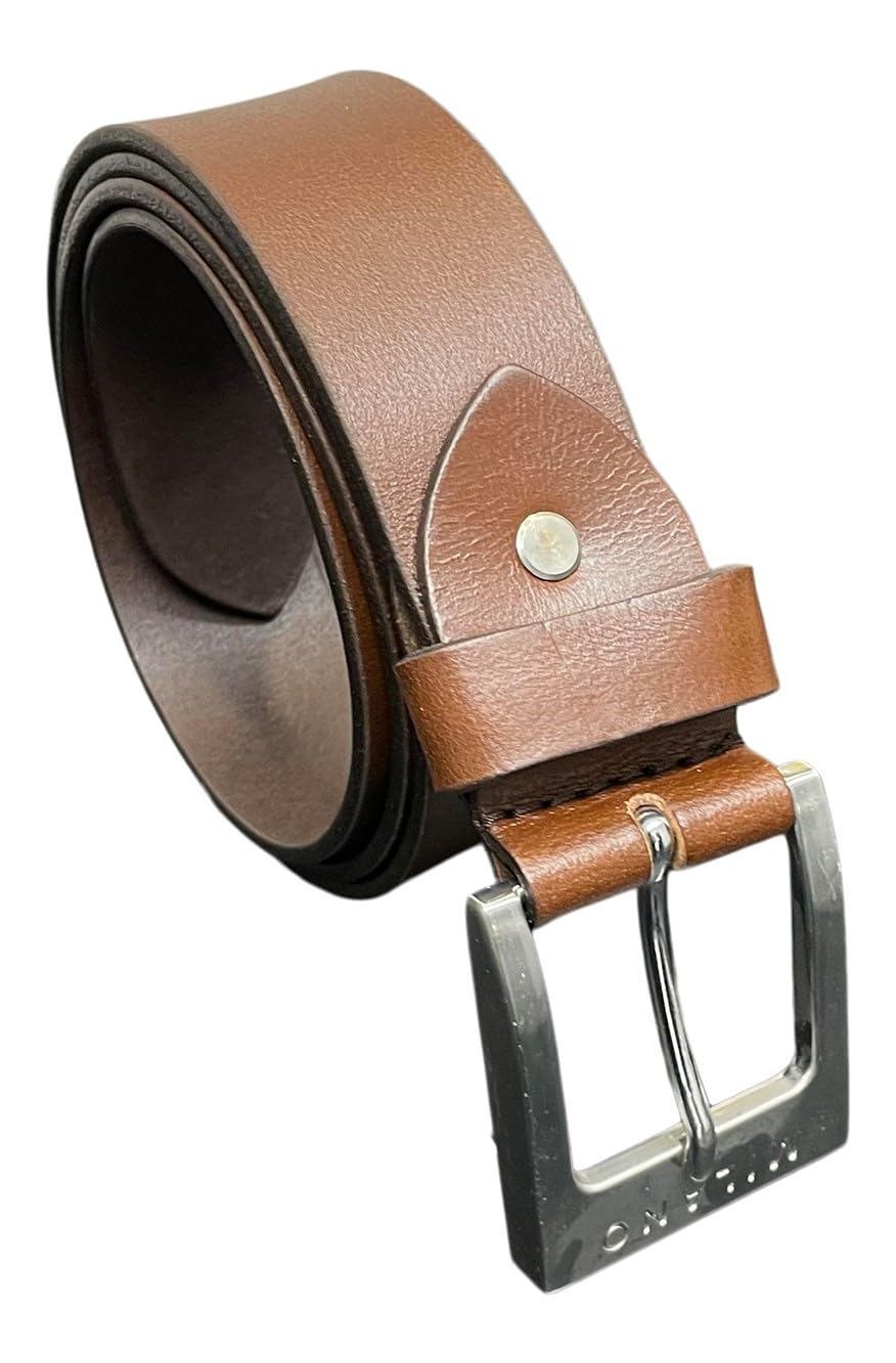 Men's Belt for Jeans or Trousers, Full Grain Leather, 1.5" Wide, Up to 52" Waist (BROWN, XXL)