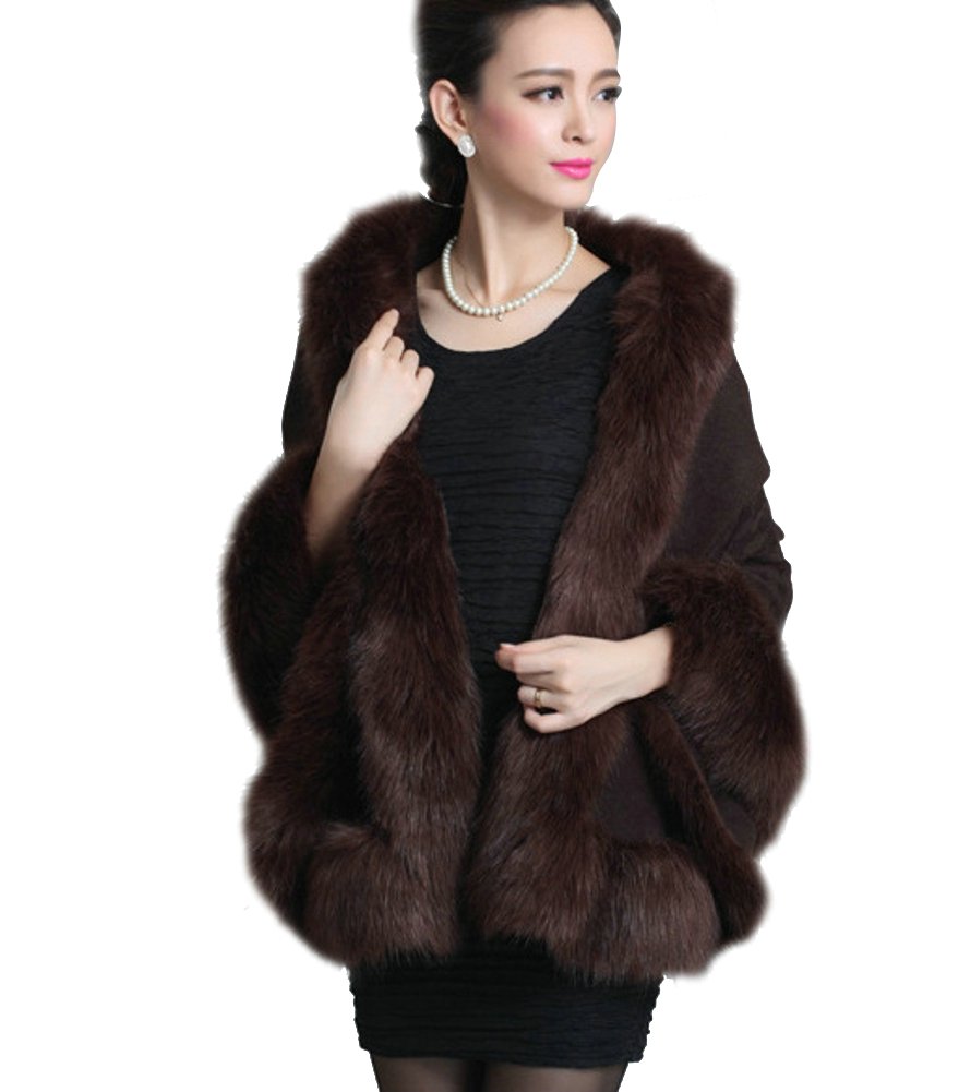 ELFJOYLuxury Bridal Faux Fur Cashmere Wool Shawl Cloak Cape Wedding Dress Party Coat for Winter